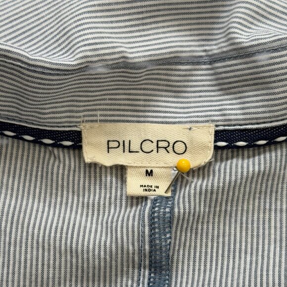 Pilcro Anthropologie Womens Size M Top Faux-Wrap Striped Cotton Blue Long Sleeve - Picture 4 of 8